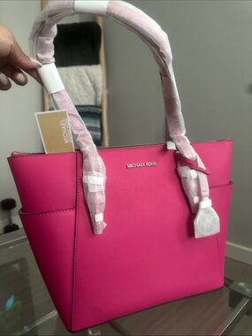 Michael Kors Hot Pink Saffiano Tote with Top Handles